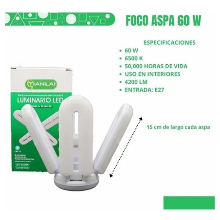 Foco Led 60w Super Potente Dirigible 4 Aspas Luz Al Centro