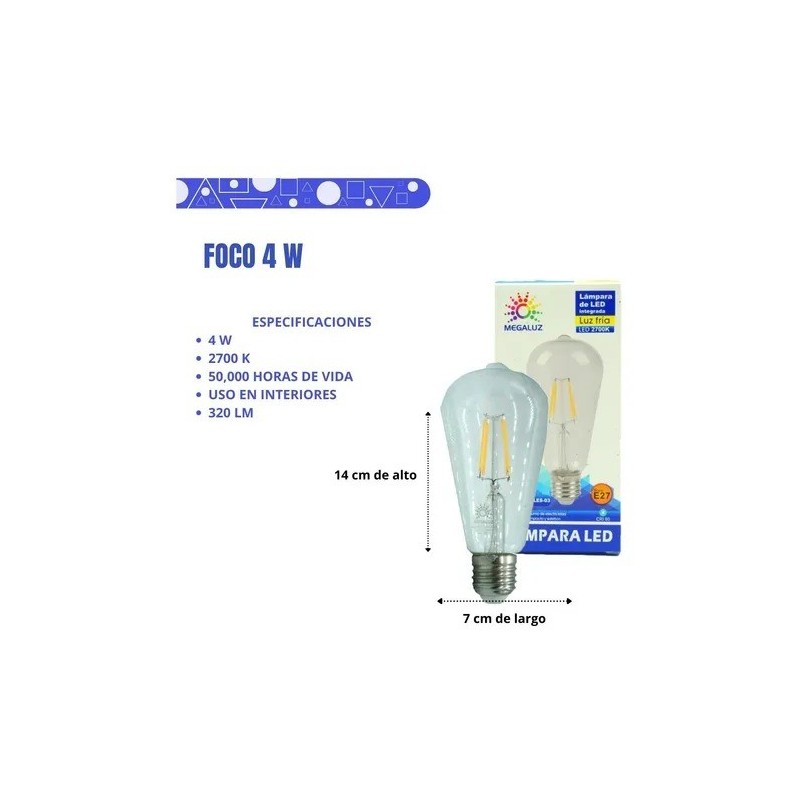 Foco Vintage Led Luz Cálida 3.6w E27 Edison