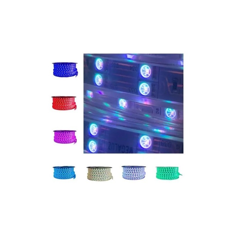 Manguera Tira 50 Mts Rgb Multicolor Para Exterior Doble Led