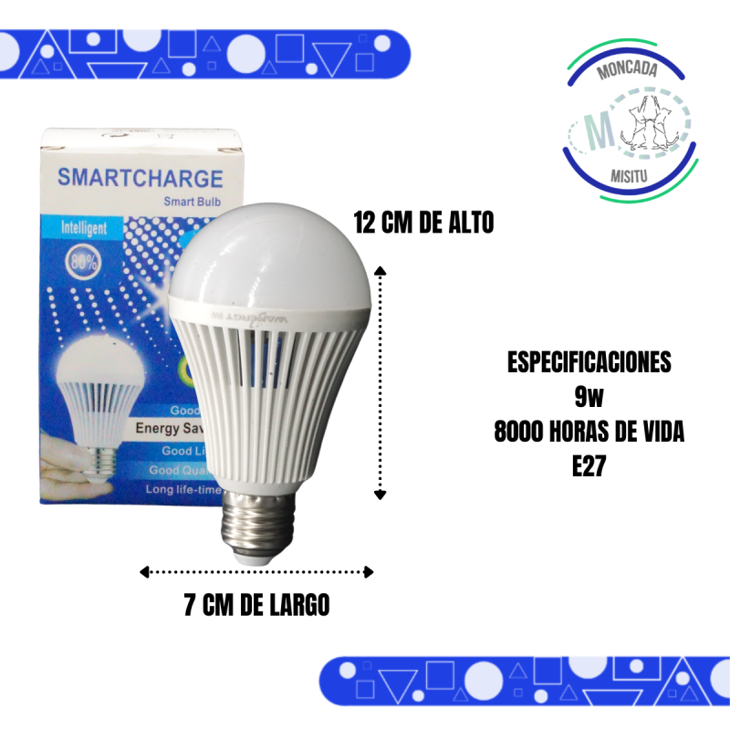 Foco Led Emergencia 9w Smart Batería Rosca E27 Fria