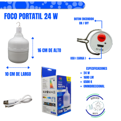 Foco Grande Recargable 24w...