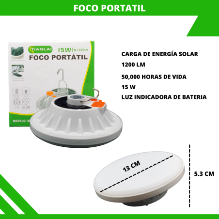 Foco Led Recargable Portatil Solar Camping