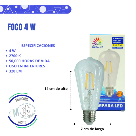 Foco Edison Vintage Retro Led 4w Luz Fría