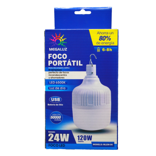 Foco Grande Recargable 24w (180w) Excelente Potencia 6-8 Hrs