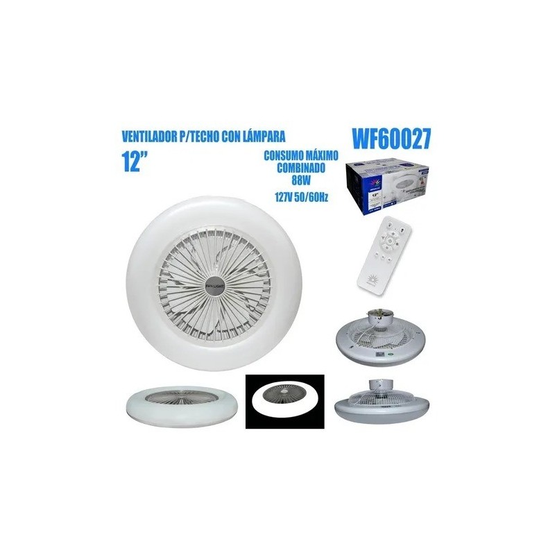 Ventilador Con Lámpara Led 88w Control Remoto 12 Pulgadas