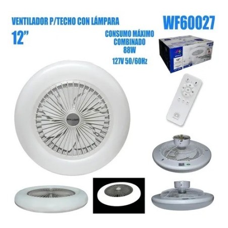 Ventilador Con Lámpara Led 88w Control Remoto 12 Pulgadas