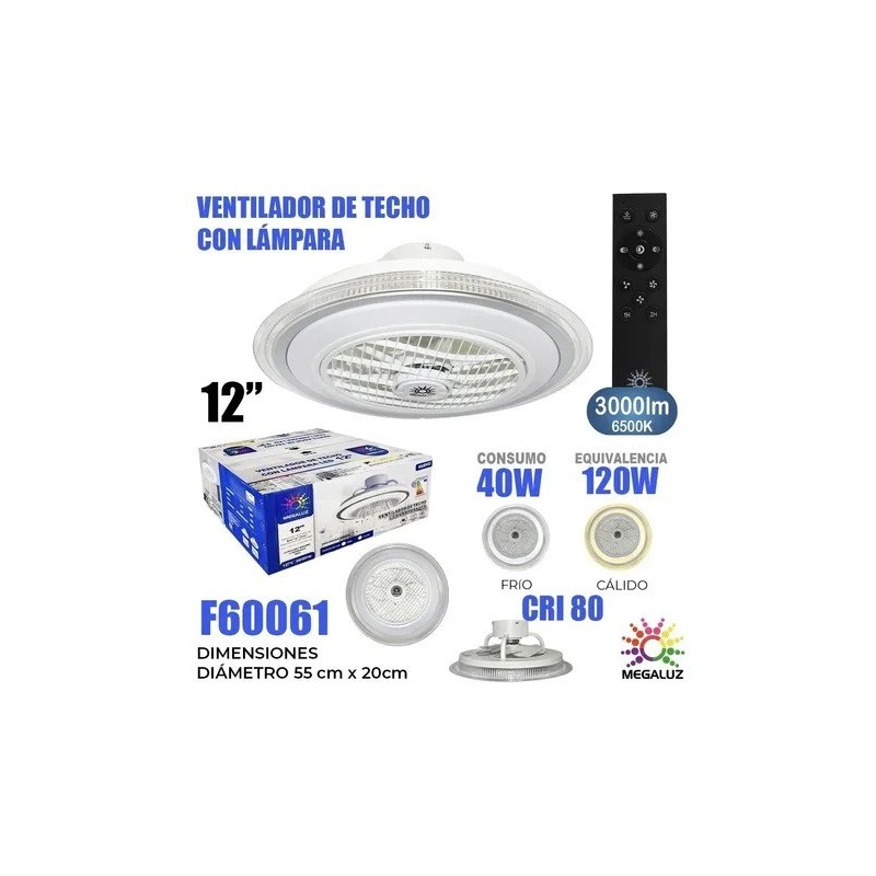 Lampara Led Con Ventilador De 40w Megaluz Control Remoto