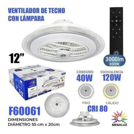 Lampara Led Con Ventilador De 40w Megaluz Control Remoto