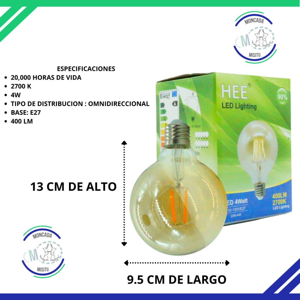 Foco Edison Vintage Globo Led Ambar 4w