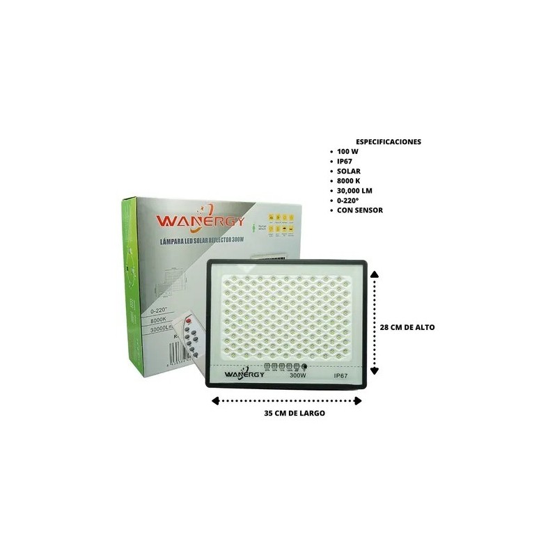 Reflector Solar 300w Led Completo Potente Panel Solar 12 H.