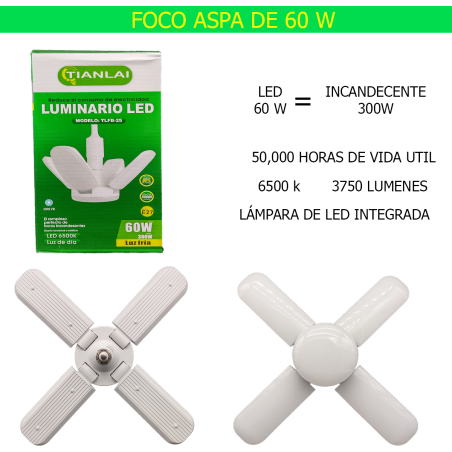 Foco Led 60w Super Potente Dirigible 4 Aspas Luz Al Centro