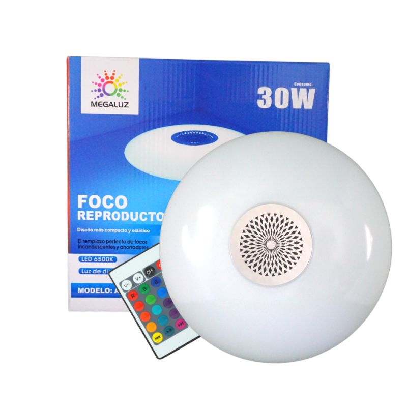 Foco Lámpara Led Multicolor Rgb +control Y Bocina Bluetooth