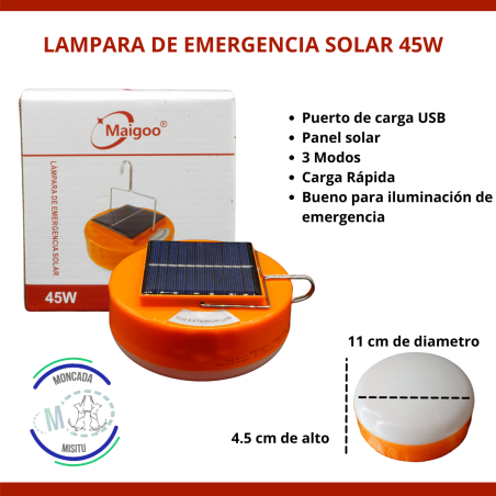 Foco Recargable Panel Solar Led Usb Acampar Emergencia