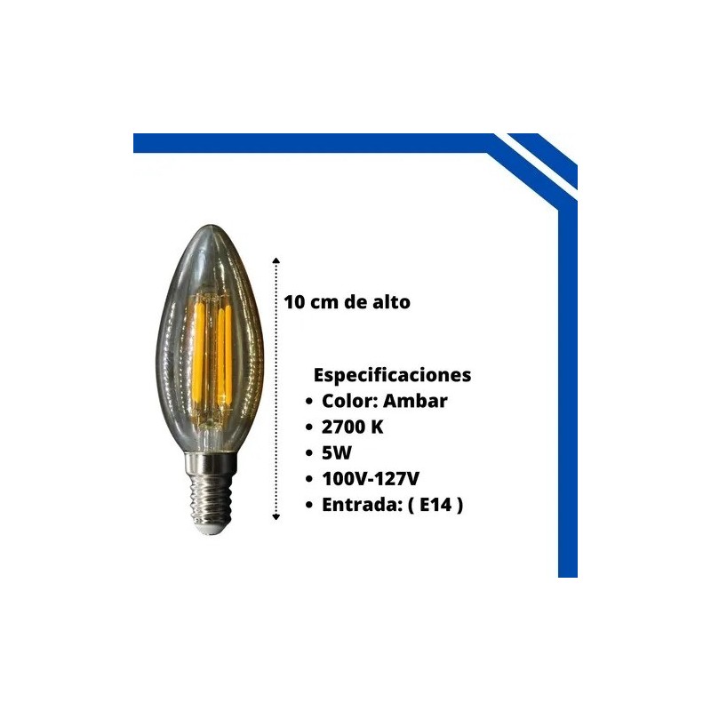 Foco Led Vintage Cristal Vela 5 Watts E14 Luz Calida