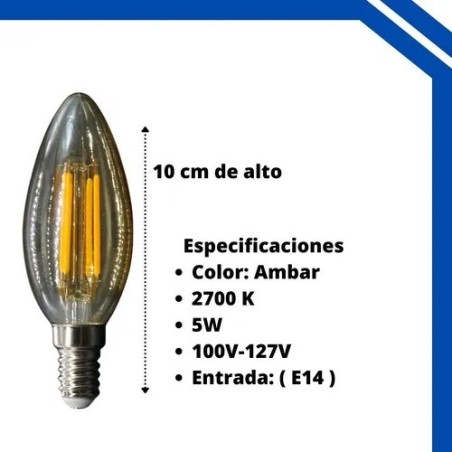 Foco Led Vintage Cristal Vela 5 Watts E14 Luz Calida